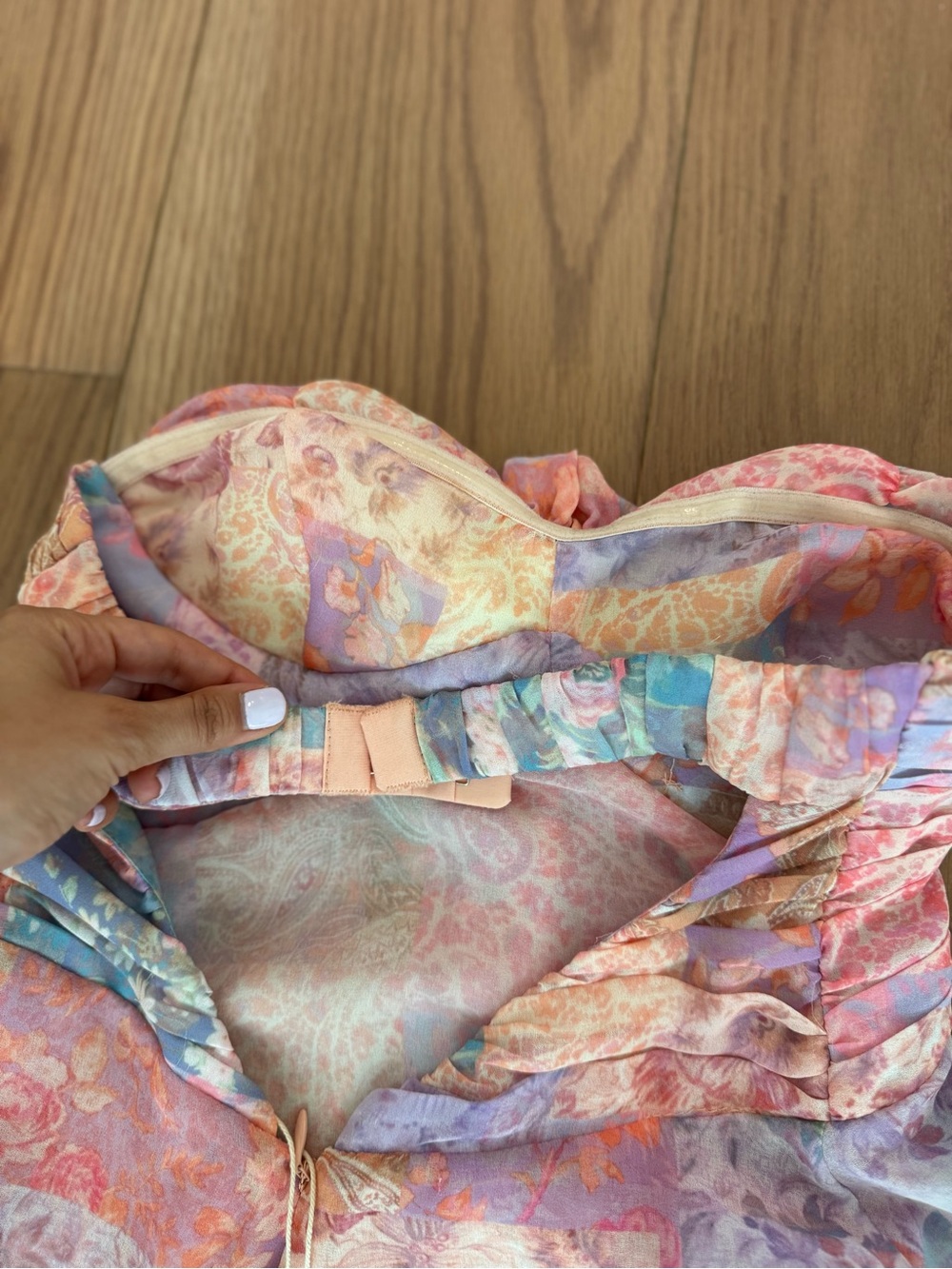 For Love & Lemons Pastel Floral Tie-Front Mini Dress in Pink and Lavender - Picture 2 of 4